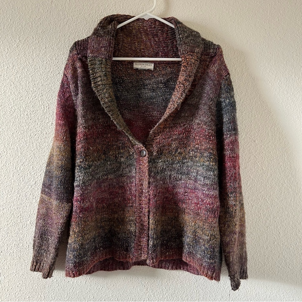 Allison Daley Women’s Knit Cardigan Petite Medium Rolled Collar Multicolored
